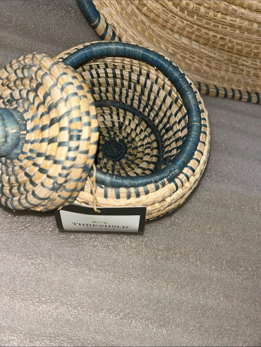 Threshold Bundle of 3 Handcrafted Woven Set. One Tray and Two Baskets with Lids